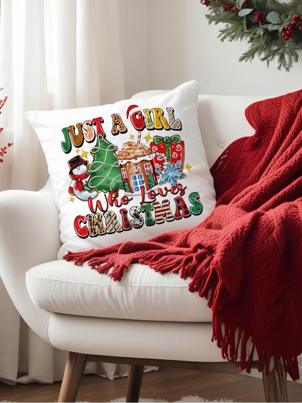 Just a Girl Who Loves Christmas Pillow Covers Set of 2 18x18 🌲🧑‍🎄 - Picture 2 of 9